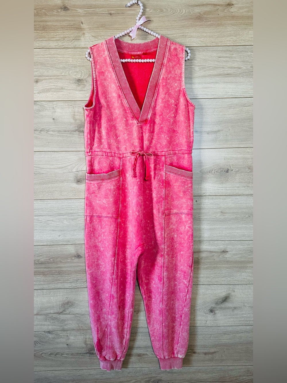 Zella Pink Tie-Die Sleeveless Jumpsuit with Drawstring Womens Size S